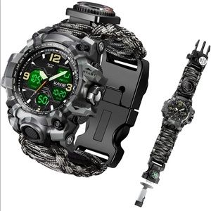 - 23-in-1 Survival GREY Military Digital Watch, Mens Tactical Multi-Functional